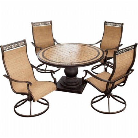 HANOVER Hanover MONACO5PCSW Monaco Outdoor Patio Dining Set - 5 Pieces (4 Swivel Rockers; 51" Round Table with Pedestal) MONACO5PCSW